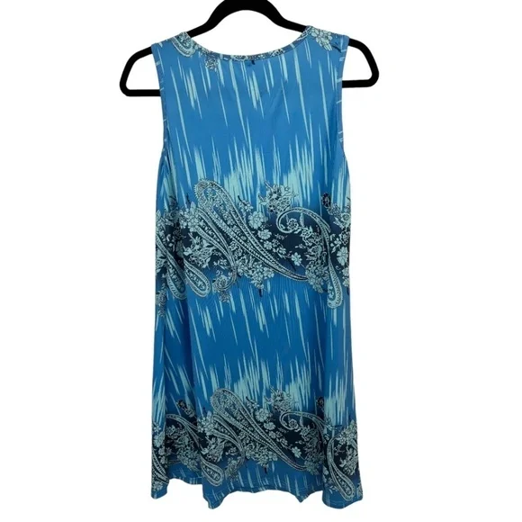 Womens Blue Paisley Sleeveless Polyester Tank Dress Size Small - Picture 3 of 3